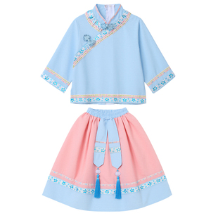 广西少数民族服装儿童壮族演出服女童壮族苗族节日常装舞蹈表演服