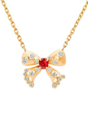 FIICCI菲伊奇 天然红宝石蝴蝶结18K金锁骨链复古拉丝工艺项链