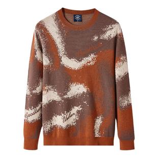 【纯羊毛】德鲨男装针织毛衣2024冬季新款满身喷绘打底衫