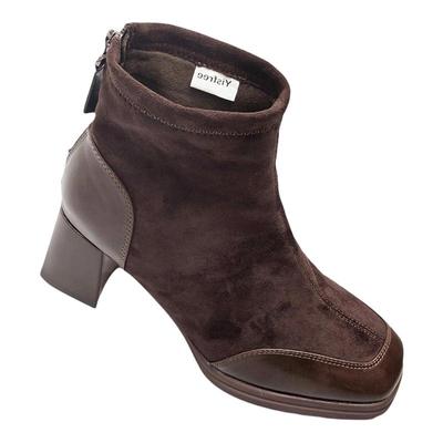 6cm高短靴女2025新款粗跟高跟靴