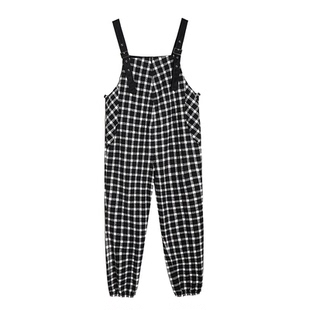 快乐屋孕妇背带裤秋装2026新款针织托腹裤格子前开拉链孕晚期裤子