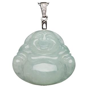 缅甸A货天然翡翠玉佛吊坠女款冰种佛公弥勒佛玉坠银项链笑佛挂件