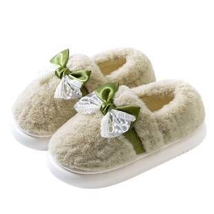 冬季仙女风棉鞋女款月子鞋蝴蝶结保暖包跟防滑居家舒适情侣棉拖鞋