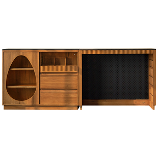 慕芮雅实木岛台吧台柜岩板客厅复古餐厅储物柜中岛台料理台餐边柜