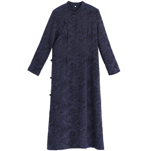 复古棉麻连衣裙女春秋2026新款民族风旗袍茶服保暖宽松中国风袍子