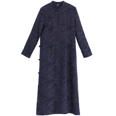 复古棉麻提花民族风连衣裙长袍子