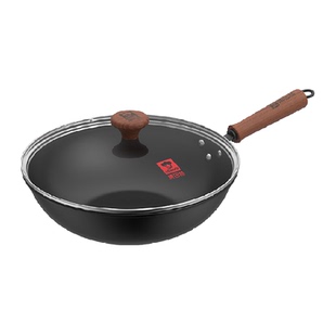 康巴赫铁锅家用老式炒菜锅无涂层平底不粘精铁锅燃气灶电磁炉专用