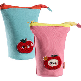 得力可站立式笔袋化妆包女大容量便携式收纳学生文具大学生高颜值ins风竖翻简约女初中学生帆布笔筒式铅笔袋