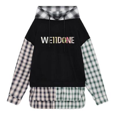 WE11DONE26春季新品格纹Logo贴布连帽衫设计感潮流休闲
