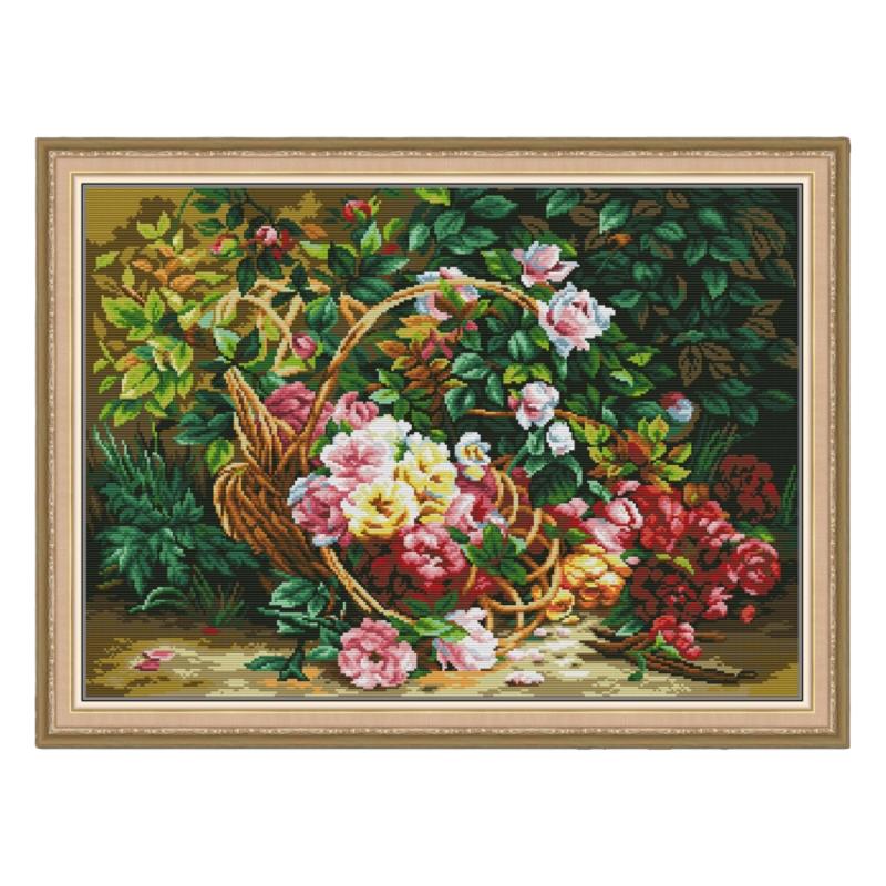 油画月季线绣花卉蔷薇十字绣新款