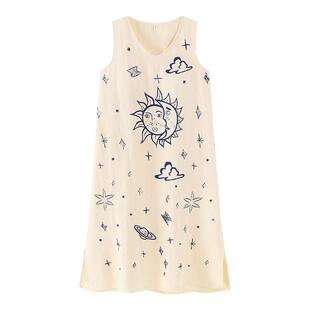 复古小众设计感V领睡裙女夏季新款抽象印花背心家居长裙子可外穿