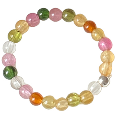 OkFineyard天然彩虹碧玺戒指女小众轻奢高级素圈尾戒水晶串珠指环