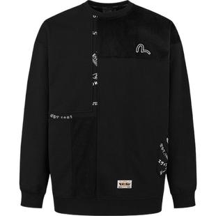 EVISU 福神 男士海鸥刺绣拼接简约长袖加绒卫衣男