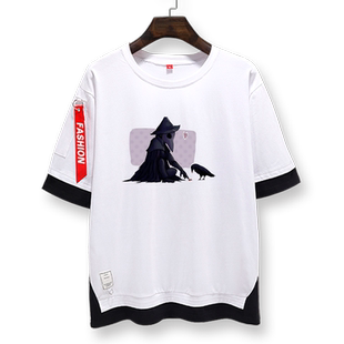 血源诅咒老猎人乌鸦PS4黑暗恶魔之魂游戏假两件短袖T恤衫男五分袖