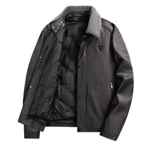 雅鹿2024冬季中年男士皮衣羽绒服可拆卸内胆加厚保暖爸爸冬装外套