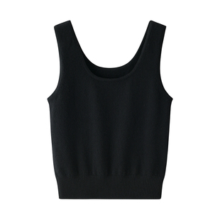 100%纯山羊绒女内搭纯色U领针织吊带小背心贴身短款显瘦打底衫
