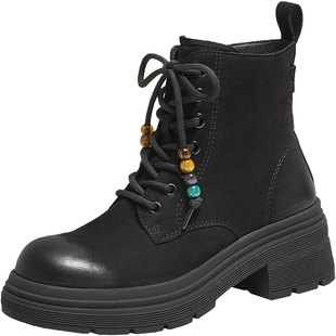 TATA他她靴子女2025冬羊皮靴工装靴厚底马丁靴新款短靴W3M04DD5