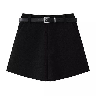 格雷系高腰毛呢短裤女冬A字靴裤