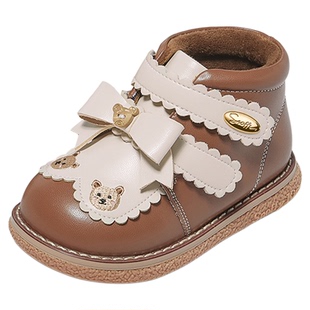 斯纳菲女童加绒皮靴冬季新款2026儿童保暖雪地小公主短靴宝宝棉鞋