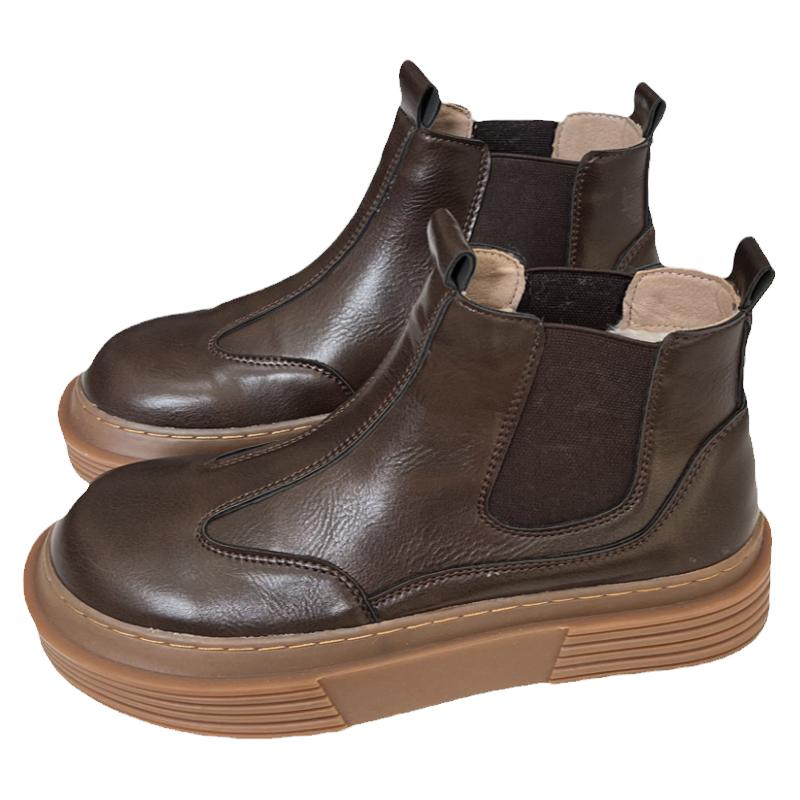 复古切尔西短靴女百搭英伦风马丁靴松糕厚底秋冬季新款加绒棉鞋靴