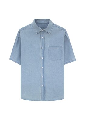 夏季薄款男士牛仔衬衫短袖衬衣套装雅痞轻熟风衬衣外套搭配一整套