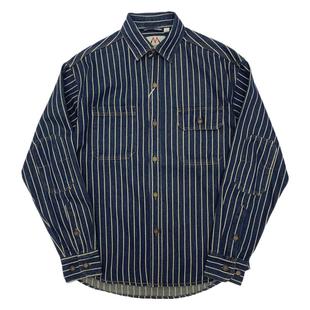 美式做旧条纹衬衫男重磅厚实工装牛仔夹克秋季复古阿美咔叽外套