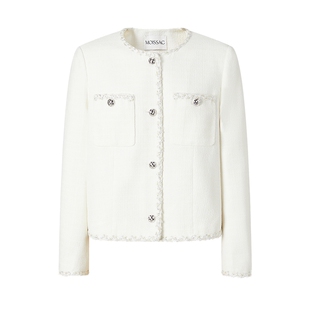 商场同款 摩萨克春棉法式优雅编织包边小香风圆领外套女