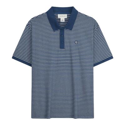 CK男士刺绣徽标条纹纯棉短袖POLO