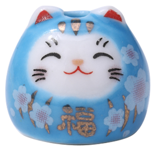 陶瓷来福招财猫   DIY手工可爱竖孔招财猫串珠手链手机挂件配饰材