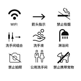 箭头个性创意标识牌贴茶水卫生间禁止吸烟监控餐具提示牌 标示牌