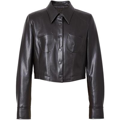 红袖outlets翻领pu皮衣秋季hopeshow2024新款女装正肩质感短外套