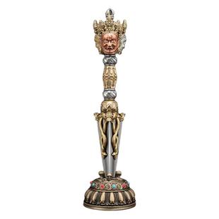 藏村三面普巴金刚橛室内家用秽迹金刚杵带底座桌面铜摆件