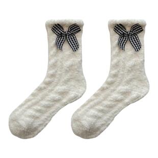 珊瑚绒袜子女秋冬季加绒加厚毛毛睡眠居家地板袜毛绒月子袜睡觉袜