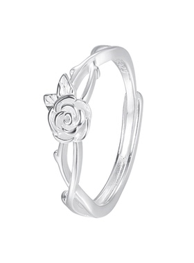 S925银玫瑰花戒指女活口可调节