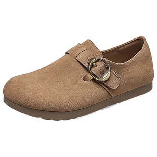 意尔康女鞋2025秋季一脚蹬全包勃肯鞋复古软底乐福鞋平底包头单鞋