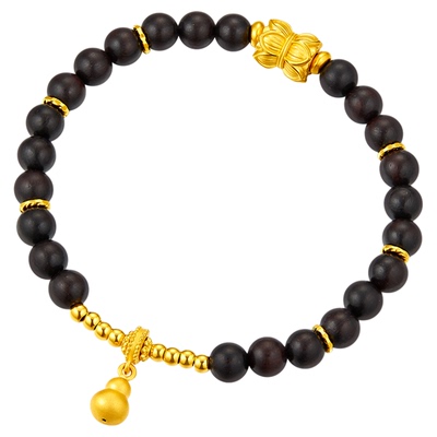 金至尊文玩金黄金手链男足金葫芦小叶紫檀黄金手串新年礼物送老公