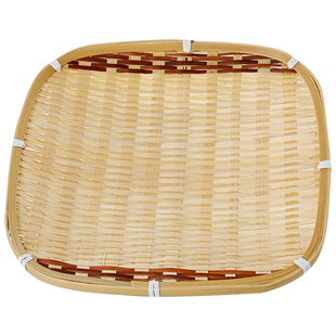 手工竹编制品干果盘水果篮双色茶点盘创意家用竹盘收纳筐圆形簸箕