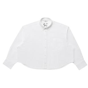 Hazzys哈吉斯白色宽松短款长袖衬衫女士夏季牛津纺休闲衬衣外套