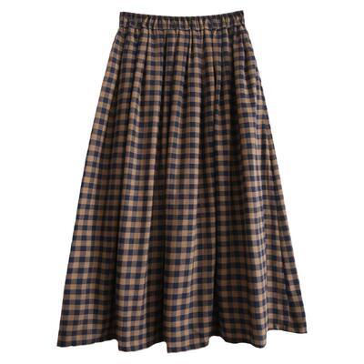 zan原创长裙百搭复古格子半身裙