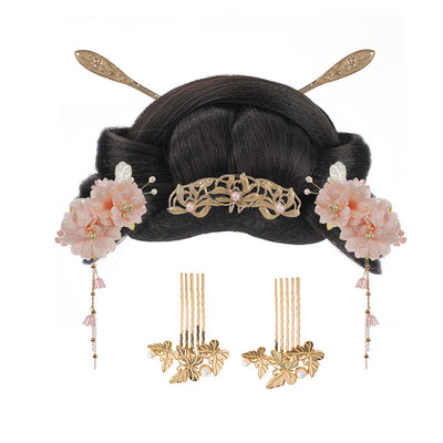 汉服假发古风盘发发髻一体式全发丝发包全套古装唐风发型垫发包女