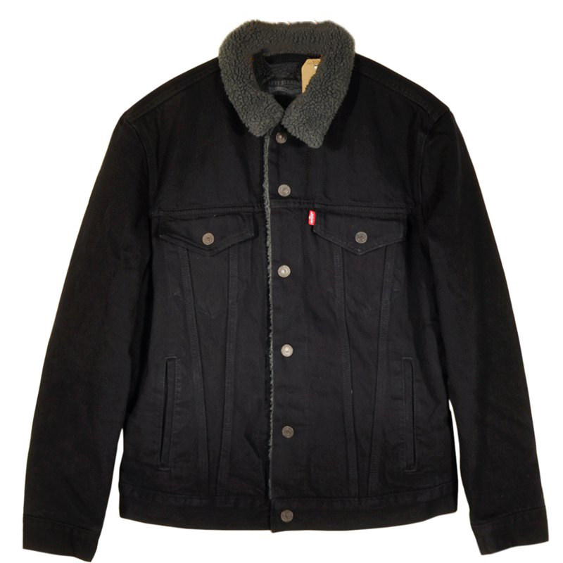 Levi's李维斯冬季棉衣外套男士黑色加厚羊羔绒牛仔夹克16365-0054