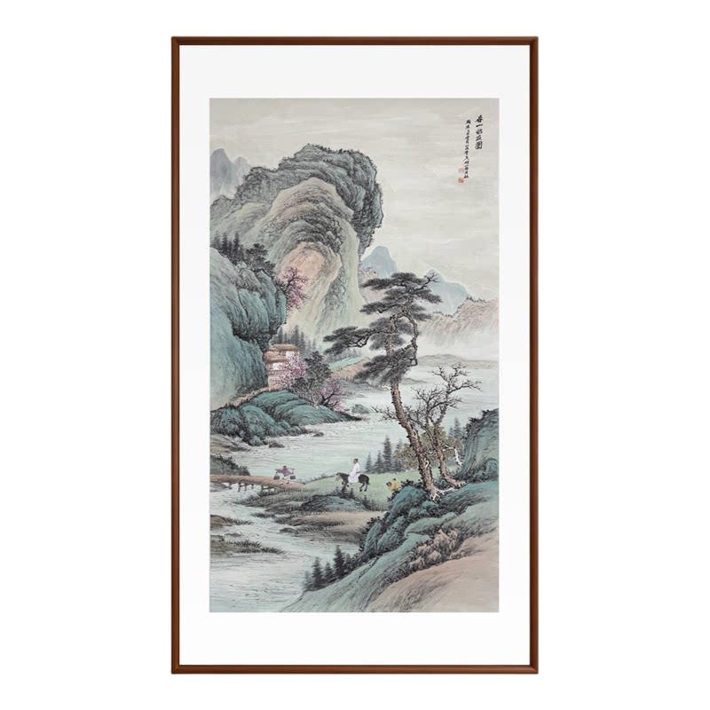 新中式水墨山水玄关实木挂画