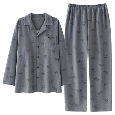 猫人薄绒睡衣男款加厚磨毛家居服