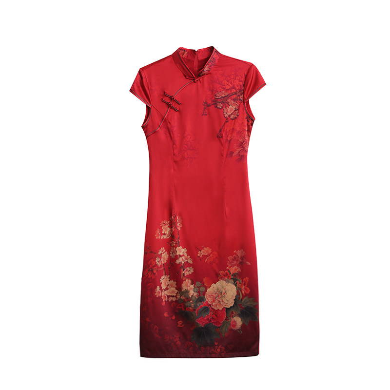 婚宴礼服妈妈装高档旗袍真丝连衣裙中年气质修身喜婆婆桑蚕丝裙子