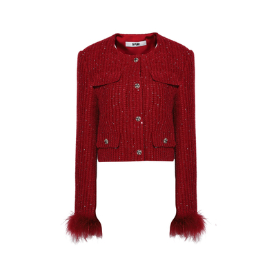 DPLAY红色小香风半身裙外套女2025冬新款含羊毛气质新年时尚套装