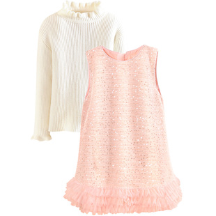 小虎帕蒂女童春装新款亮片背心裙打底衫小香风两件套甜美公主套装