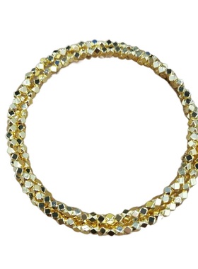 黄金色弹力蹦迪爆闪三圈手镯可伸缩记忆弹力手环碎银几两手链超闪