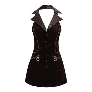 【赵美延同款】JELLOJELLO2024秋冬新款灯芯绒露背制服连衣裙