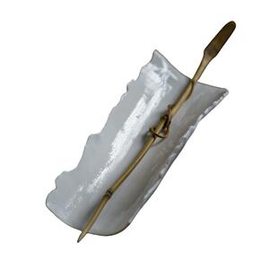 觅白纯手工茶则白瓷手捏茶勺原创茶铲薄胎树皮茶道配件茶针拨陶瓷