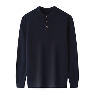 啄木鸟纽扣毛衣男士冬季宽松休闲套头打底衫男装亨利领保暖针织衫